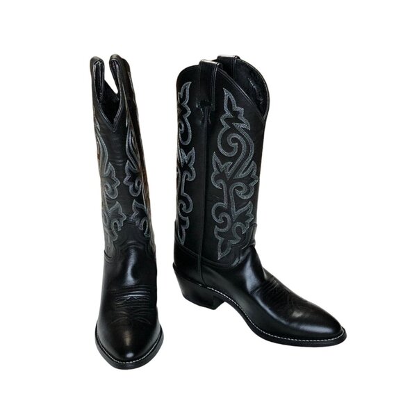 Justin 1409 Cowboy Boots Black Leather Buck Mens 7 1/2 B Western Pull On Rodeo main image 10